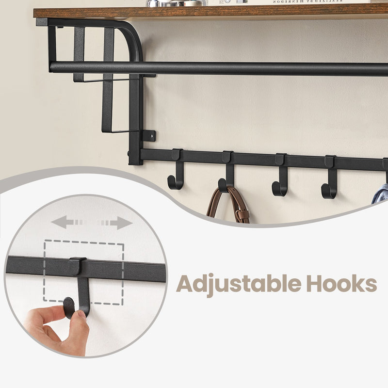 Wall Mounted Coat Rack with Shelf and 5 Removable Hooks for Entryway Storage by Vasagle