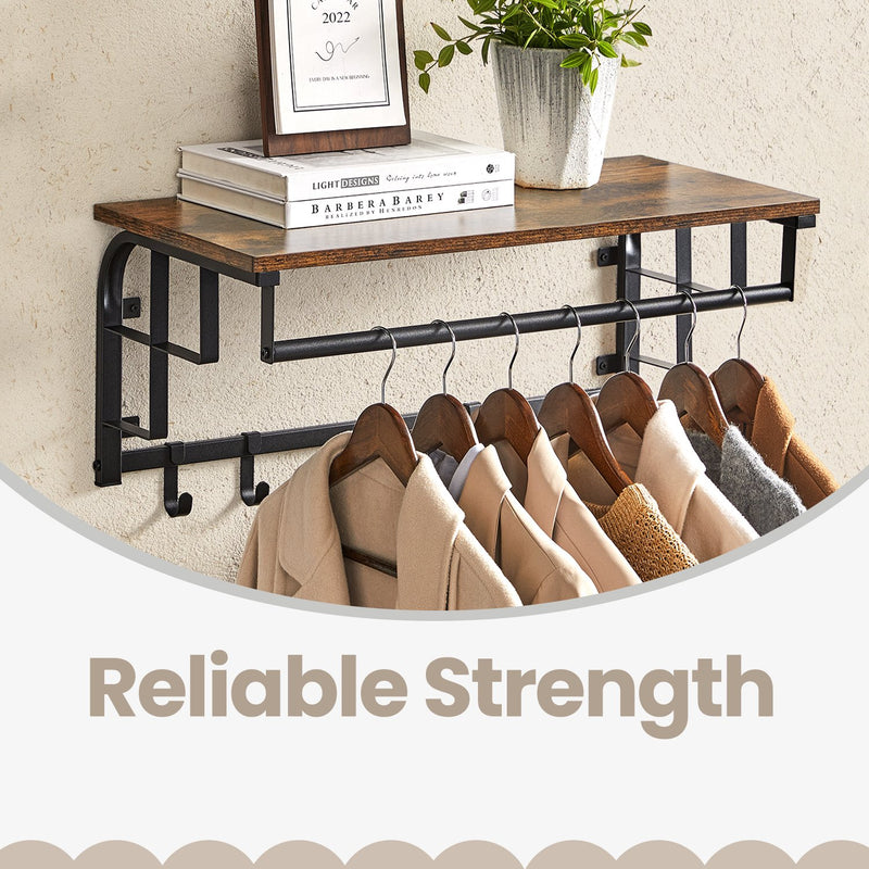 Wall Mounted Coat Rack with Shelf and 5 Removable Hooks for Entryway Storage by Vasagle
