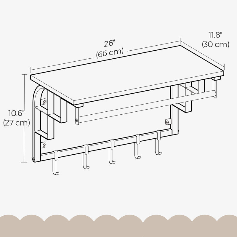 Wall Mounted Coat Rack with Shelf and 5 Removable Hooks for Entryway Storage by Vasagle