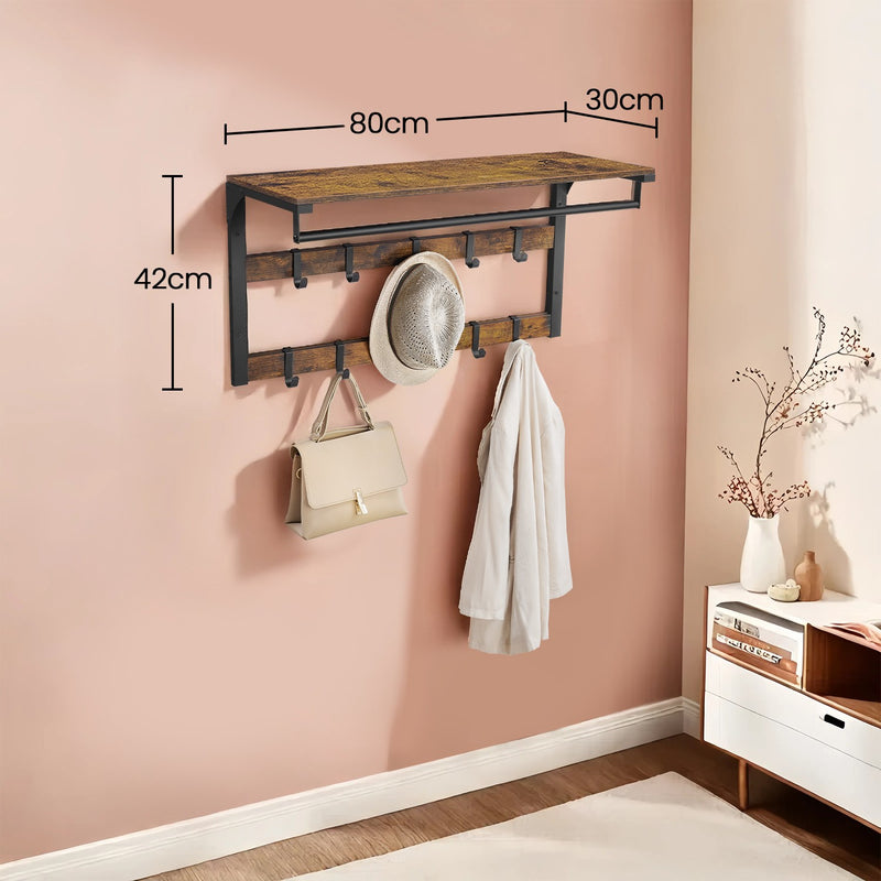 Wall Mounted Coat Rack with Shelf and 10 Removable Hooks for Entryway Storage by Vasagle