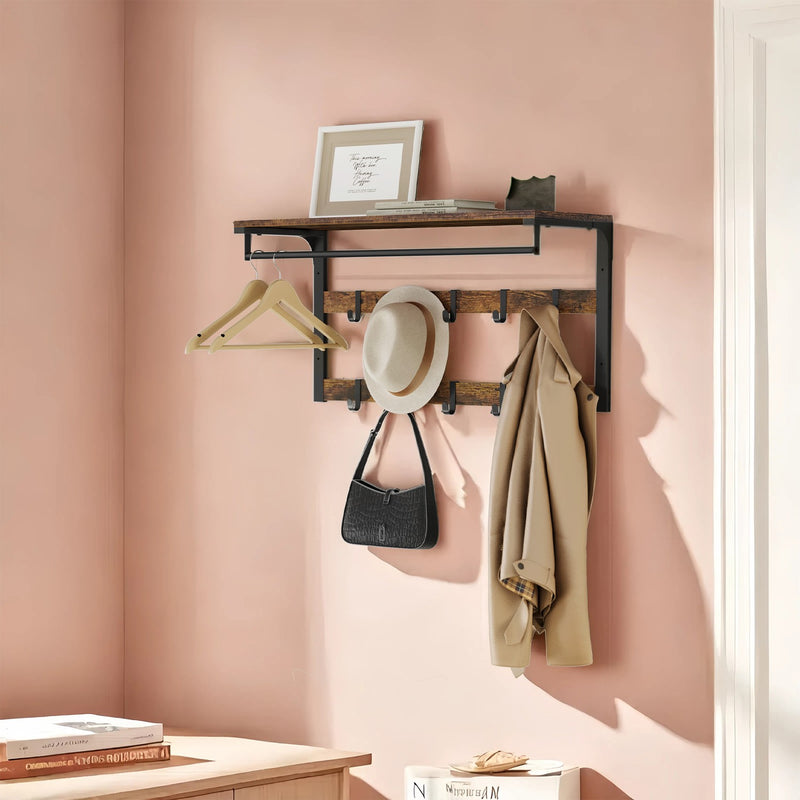 Wall Mounted Coat Rack with Shelf and 10 Removable Hooks for Entryway Storage by Vasagle