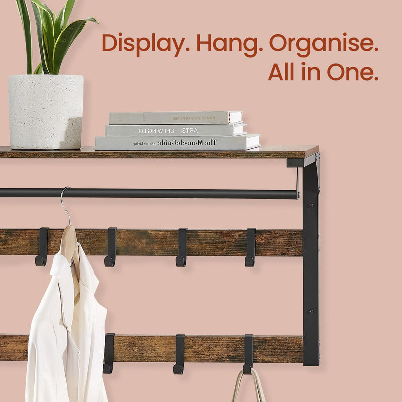 Wall Mounted Coat Rack with Shelf and 10 Removable Hooks for Entryway Storage by Vasagle