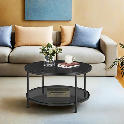 Modern Round Coffee Table with Sturdy Metal Frame for Living Room by Vasagle