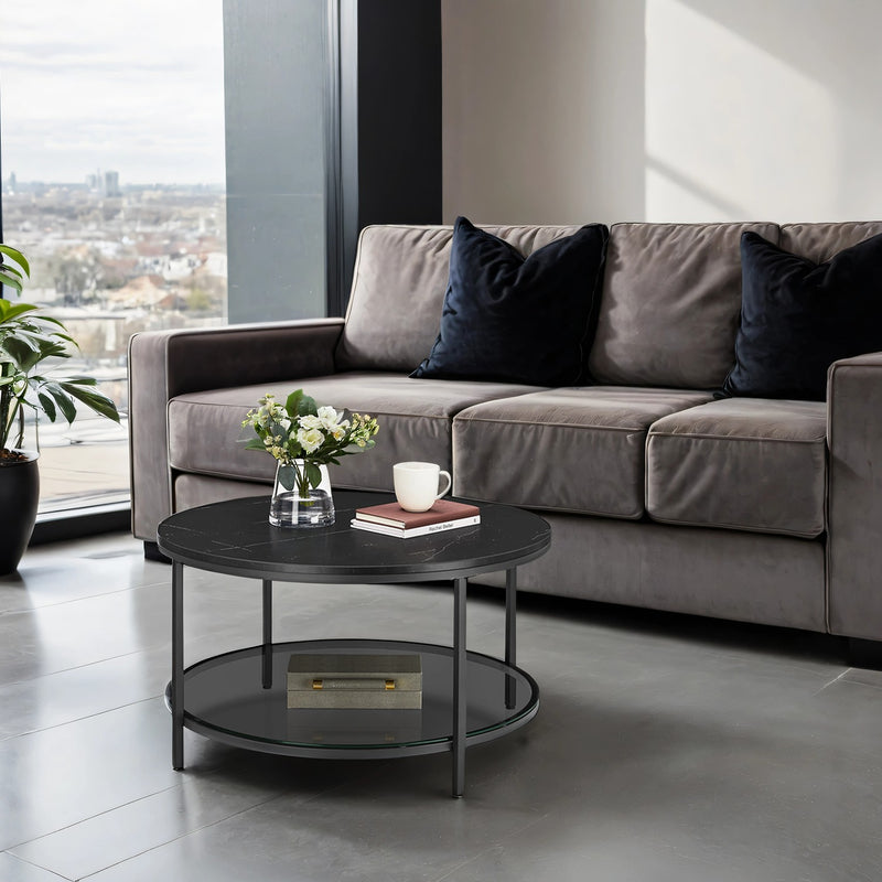 Modern Round Coffee Table with Sturdy Metal Frame for Living Room by Vasagle