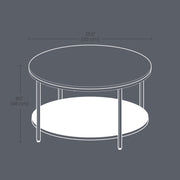 Round Coffee Table with Gold Frame and Marble Look Top, Storage Shelf for Living Room or Lounge by Vasagle