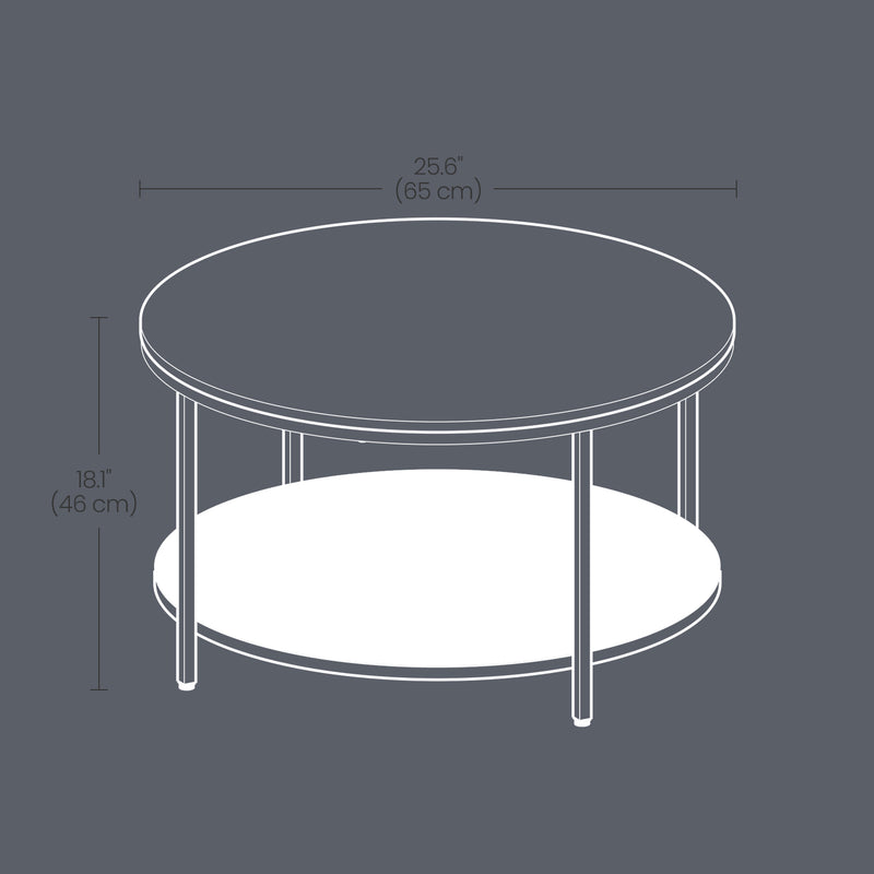 Round Coffee Table with Gold Frame and Marble Look Top, Storage Shelf for Living Room or Lounge by Vasagle