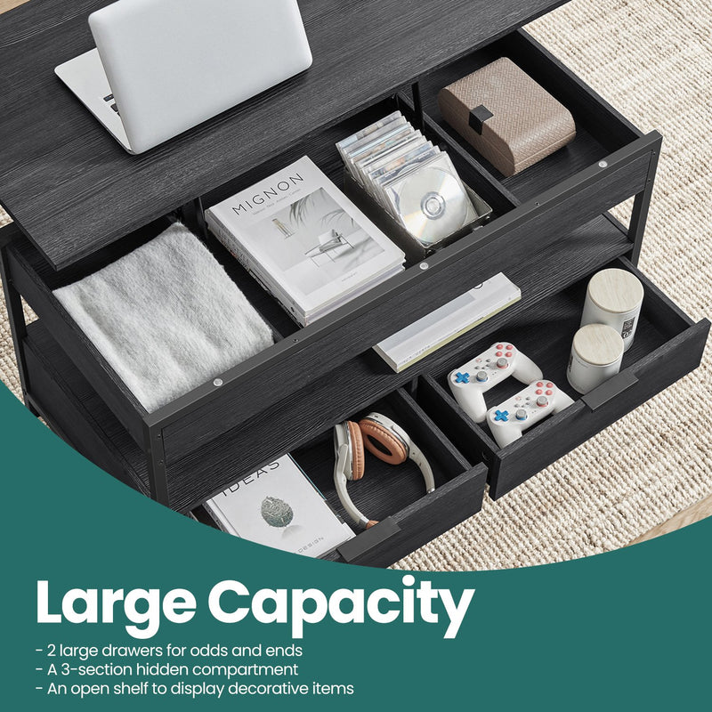 Lift Top Coffee Table with Hidden Storage and Drawers for Living Room by Vasagle