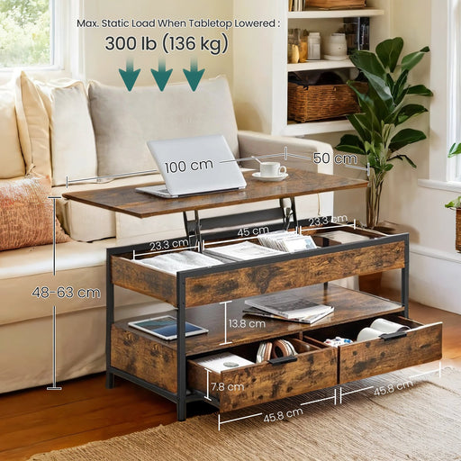 Lift Top Coffee Table with Hidden Storage Drawers for Living Room Organisation by Vasagle
