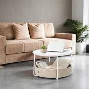 Round Coffee Table with Storage Basket Modern Centrepiece for Living Room by Vasagle