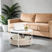 Round Coffee Table with Storage Basket Modern Centrepiece for Living Room by Vasagle