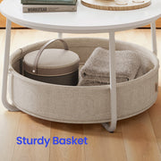 Round Coffee Table with Storage Basket Modern Centrepiece for Living Room by Vasagle
