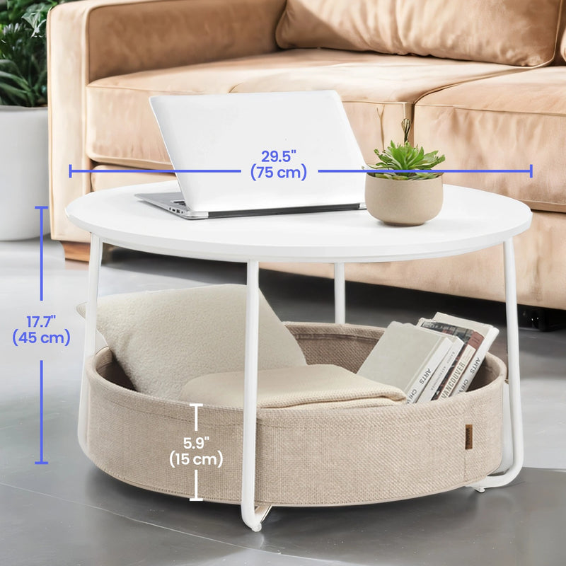 Round Coffee Table with Storage Basket Modern Centrepiece for Living Room by Vasagle