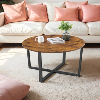 Industrial Round Coffee Table with Storage Shelf for Living Room by Vasagle