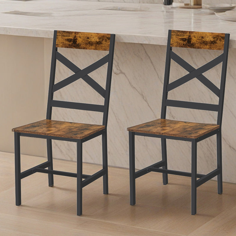 Set of 2 Rustic Dining Chairs with Steel Frame for Kitchen or Dining Room by Vasagle