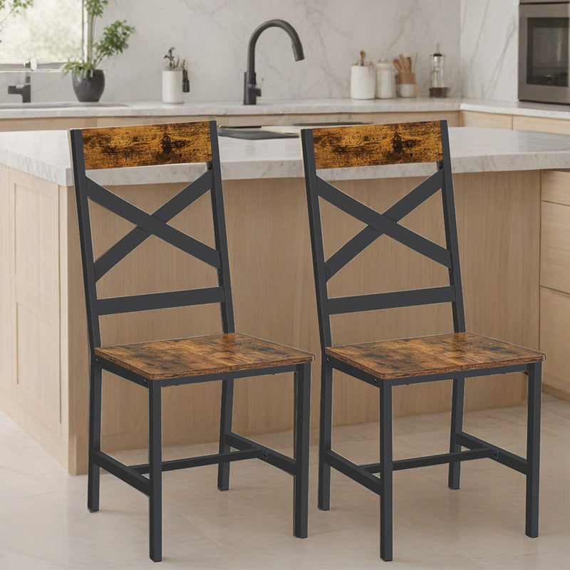 Set of 2 Rustic Dining Chairs with Steel Frame for Kitchen or Dining Room by Vasagle