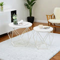 Small Round Coffee Table Set of 2 with Sturdy Steel Frame for Living Room by Vasagle