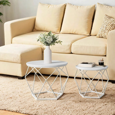 Small Round Coffee Table Set of 2 with Sturdy Steel Frame for Living Room by Vasagle