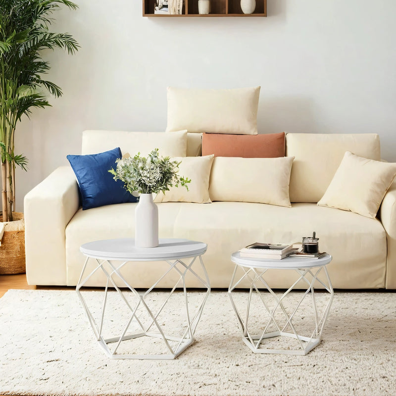 Small Round Coffee Table Set of 2 with Sturdy Steel Frame for Living Room by Vasagle