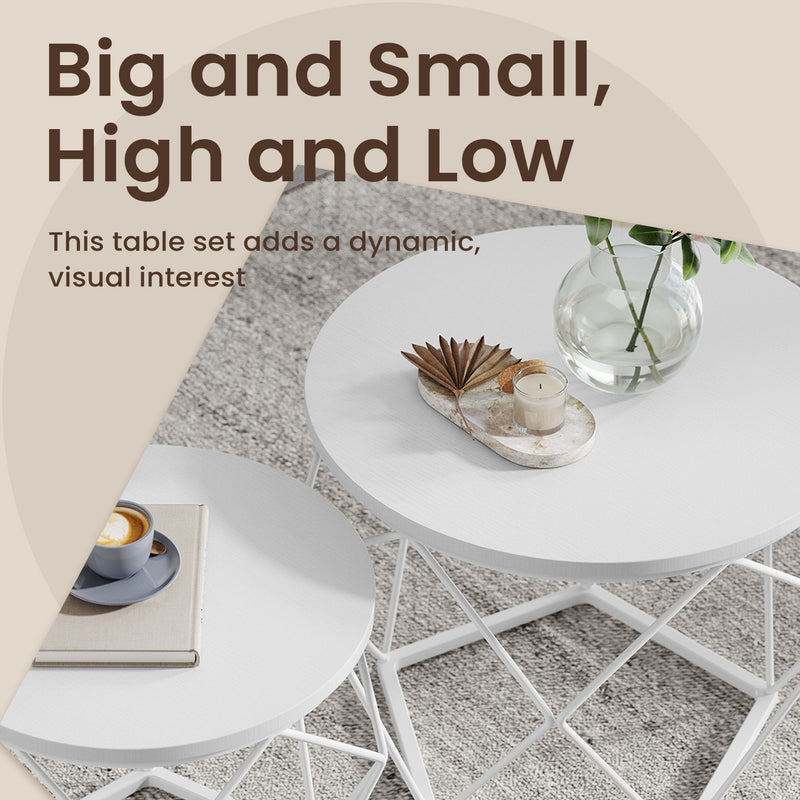 Small Round Coffee Table Set of 2 with Sturdy Steel Frame for Living Room by Vasagle