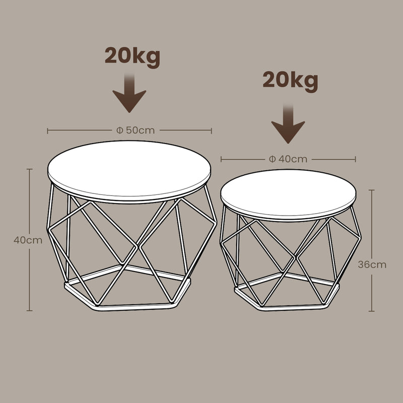 Small Round Coffee Table Set of 2 with Sturdy Steel Frame for Living Room by Vasagle