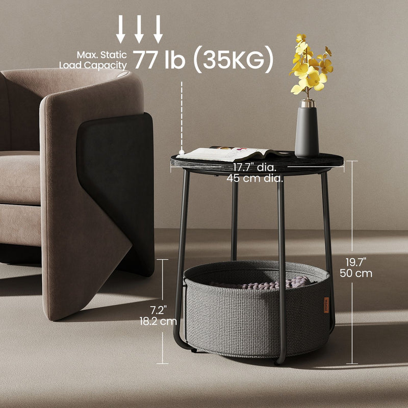 Round Side Table with Fabric Storage Basket for Living Room or Bedroom by Songmics