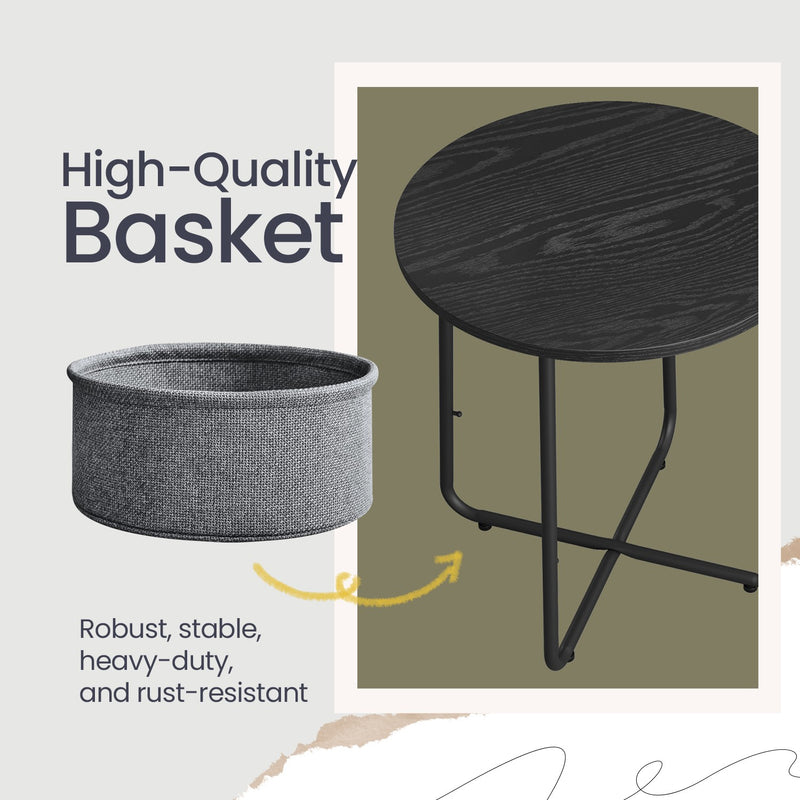 Round Side Table with Fabric Storage Basket for Living Room or Bedroom by Songmics