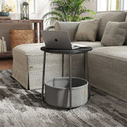 Round Side Table with Fabric Storage Basket for Living Room or Bedroom by Songmics
