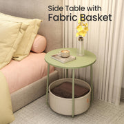 Green Round Side Table with Fabric Storage Basket for Bedroom or Living Room by Songmics