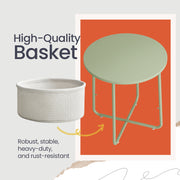 Green Round Side Table with Fabric Storage Basket for Bedroom or Living Room by Songmics