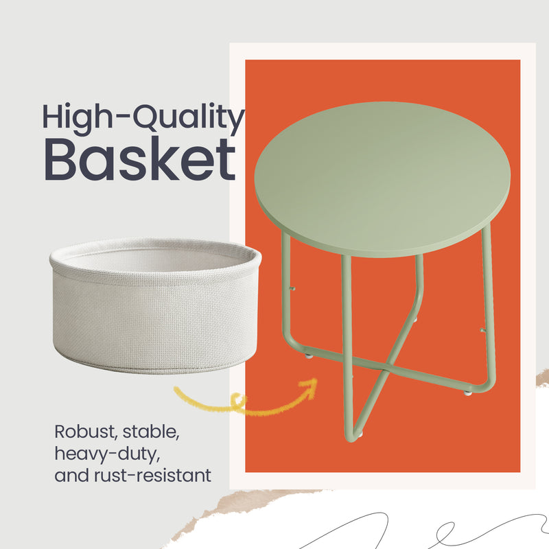 Green Round Side Table with Fabric Storage Basket for Bedroom or Living Room by Songmics
