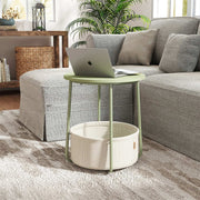 Green Round Side Table with Fabric Storage Basket for Bedroom or Living Room by Songmics