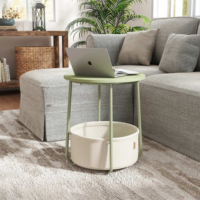Green Round Side Table with Fabric Storage Basket for Bedroom or Living Room by Songmics