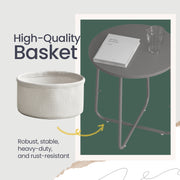 Round Side Table with Fabric Storage Basket for Living Room or Bedroom by Songmics