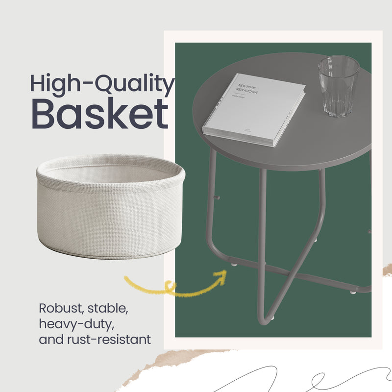 Round Side Table with Fabric Storage Basket for Living Room or Bedroom by Songmics