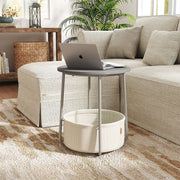 Round Side Table with Fabric Storage Basket for Living Room or Bedroom by Songmics
