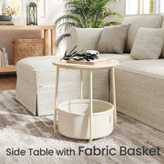 Round Side Table with Fabric Storage Basket for Living Room or Bedroom by Songmics