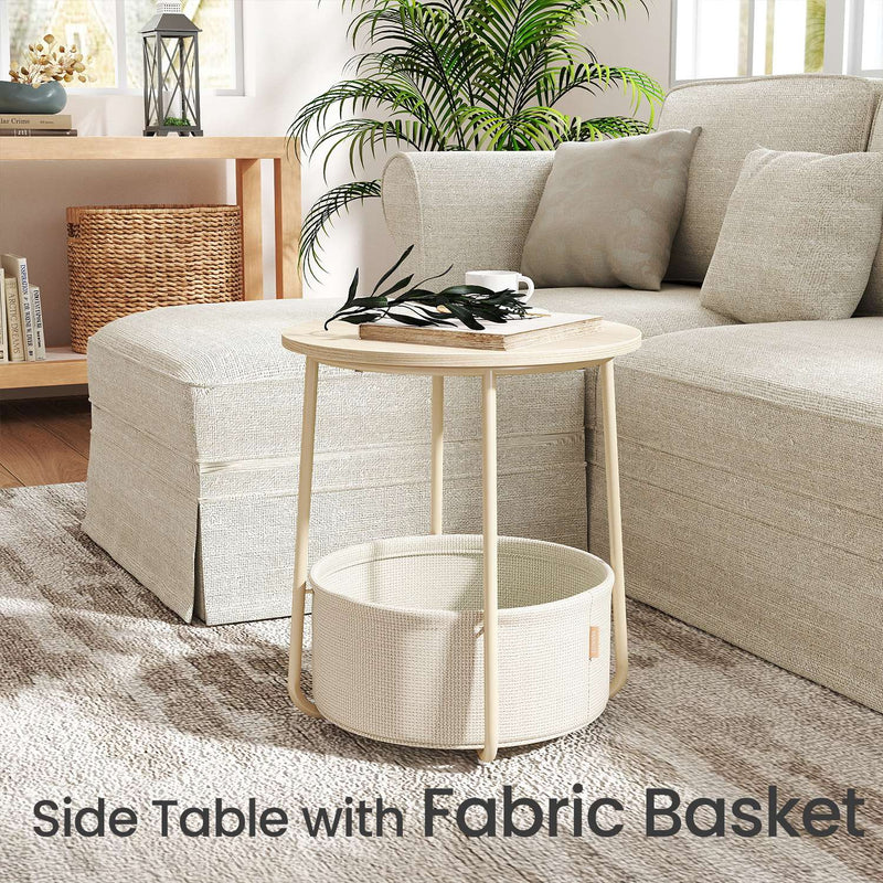 Round Side Table with Fabric Storage Basket for Living Room or Bedroom by Songmics