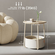 Round Side Table with Fabric Storage Basket for Living Room or Bedroom by Songmics