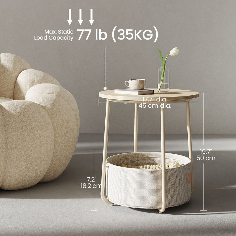 Round Side Table with Fabric Storage Basket for Living Room or Bedroom by Songmics