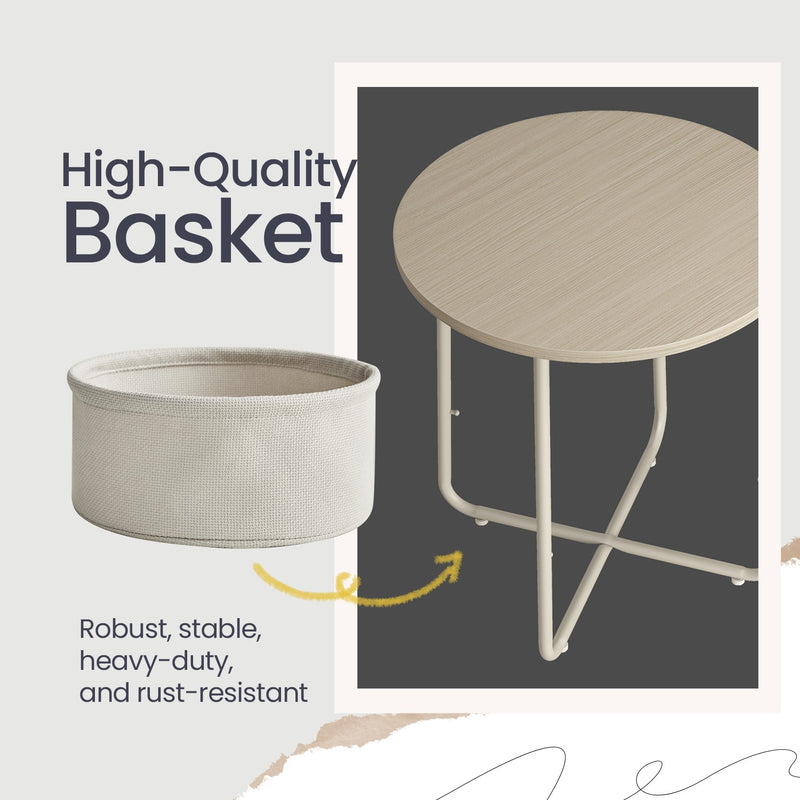 Round Side Table with Fabric Storage Basket for Living Room or Bedroom by Songmics