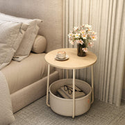 Round Side Table with Fabric Storage Basket for Living Room or Bedroom by Songmics