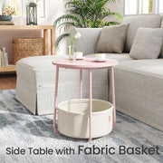 Round Side Table with Fabric Storage Basket for Living Room or Bedroom by Songmics