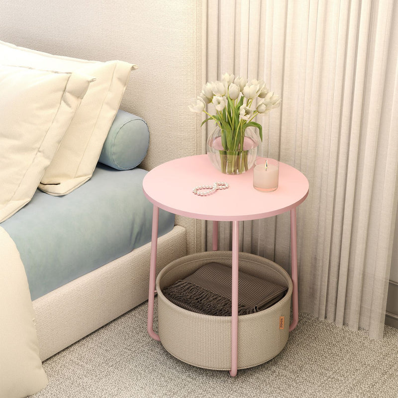 Round Side Table with Fabric Storage Basket for Living Room or Bedroom by Songmics