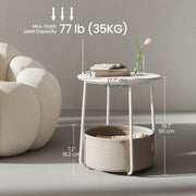 Round Side Table with Fabric Storage Basket for Living Room or Bedroom by Songmics