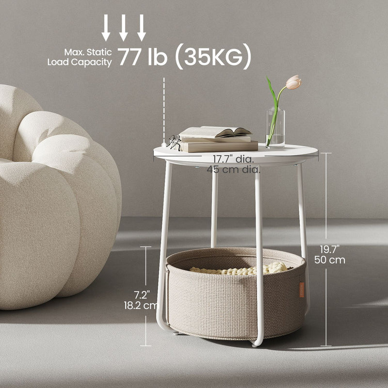 Round Side Table with Fabric Storage Basket for Living Room or Bedroom by Songmics