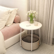 Round Side Table with Fabric Storage Basket for Living Room or Bedroom by Songmics