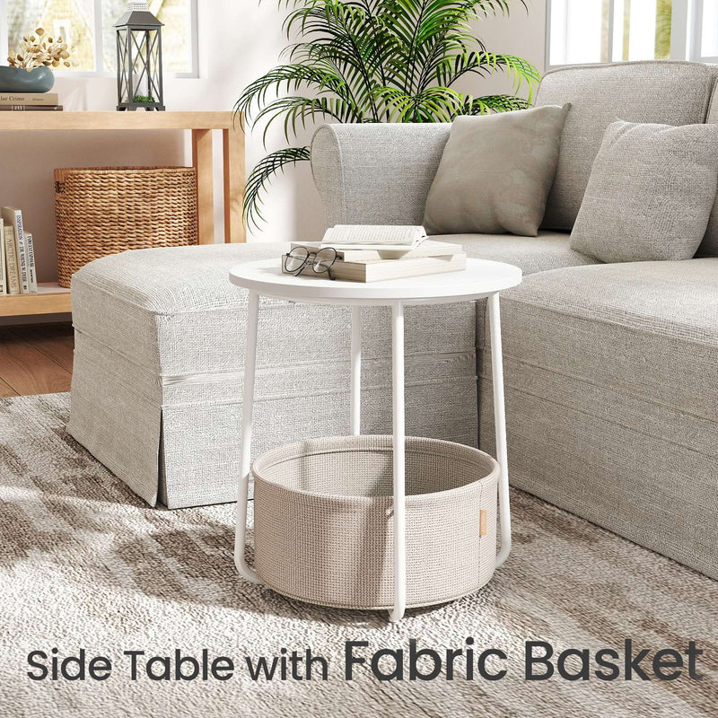 Round Side Table with Fabric Storage Basket for Living Room or Bedroom by Songmics
