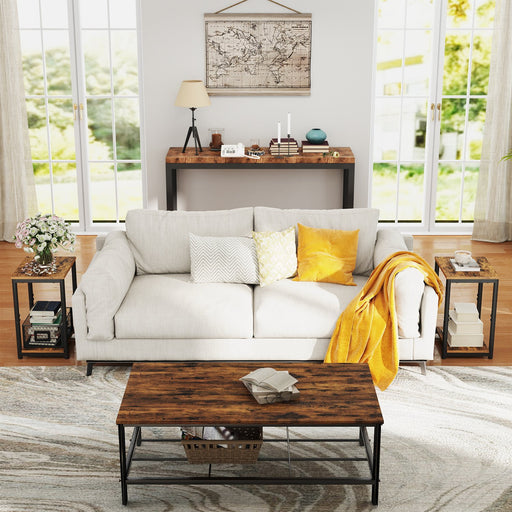 Set of 2 Two Tier Side Tables with Storage for Living Room or Bedroom by Vasagle