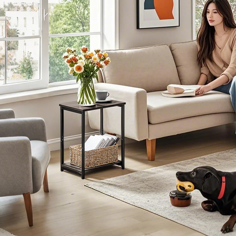 Set of 2 Two-Tier Side Tables with Storage for Living Room or Bedroom by Vasagle