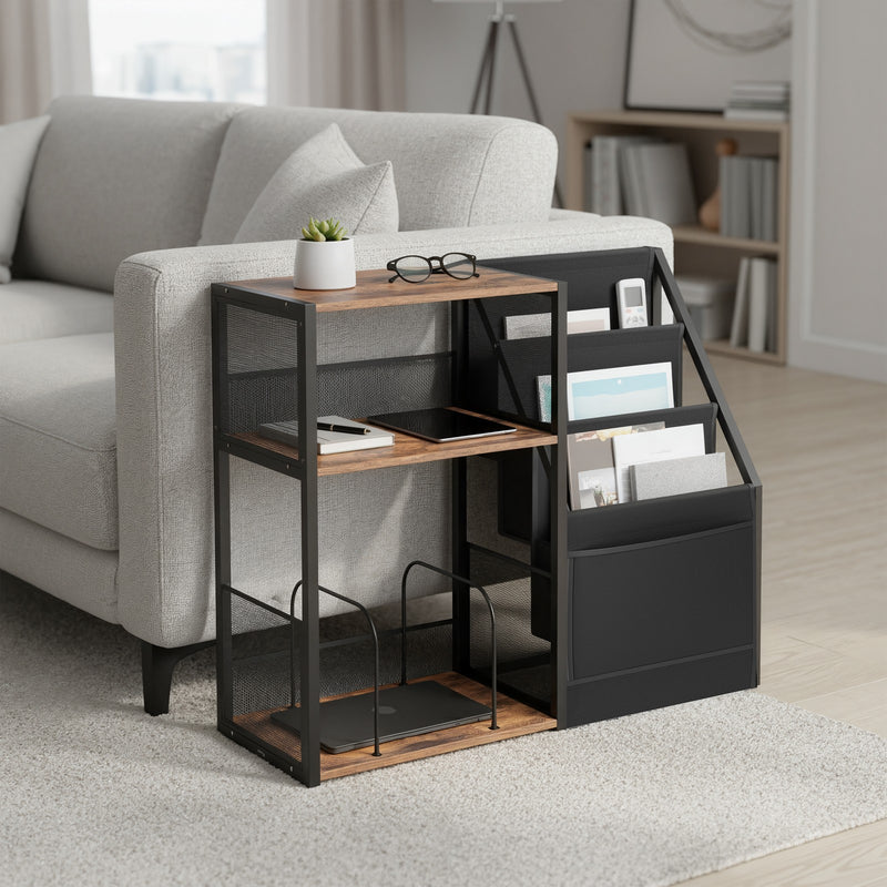3 Tier Wooden End Table with Storage Shelves for Living Room or Record Player Stand by Vasagle VASAGLE
